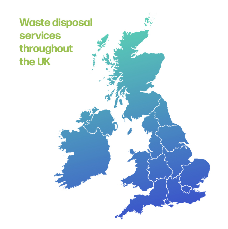 A map showing Recyclezone offers waste disposal services throughout the UK